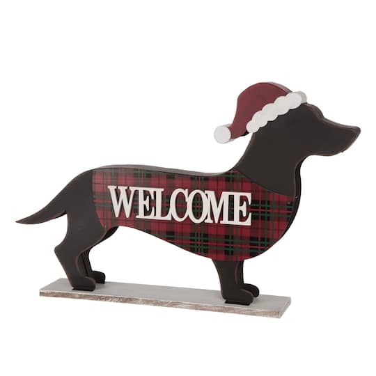 Glitzhome® 22" Wood & Metal Dachshund Welcome Porch Sign